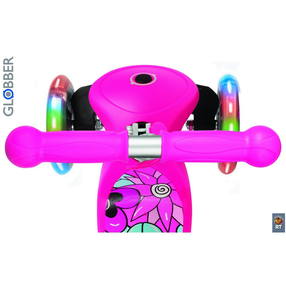 Самокат Globber Primo Fantasy 424-007 с 3 светящимися колесами Flowers Neon pink  